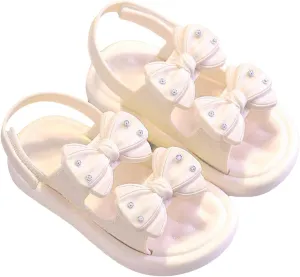 Baby Infant 𝗣ink Bow Pearl Foam Sandals With Strap Summer Casual Toddler Girls Flat Wide Shoes Slip On Shower Loafers