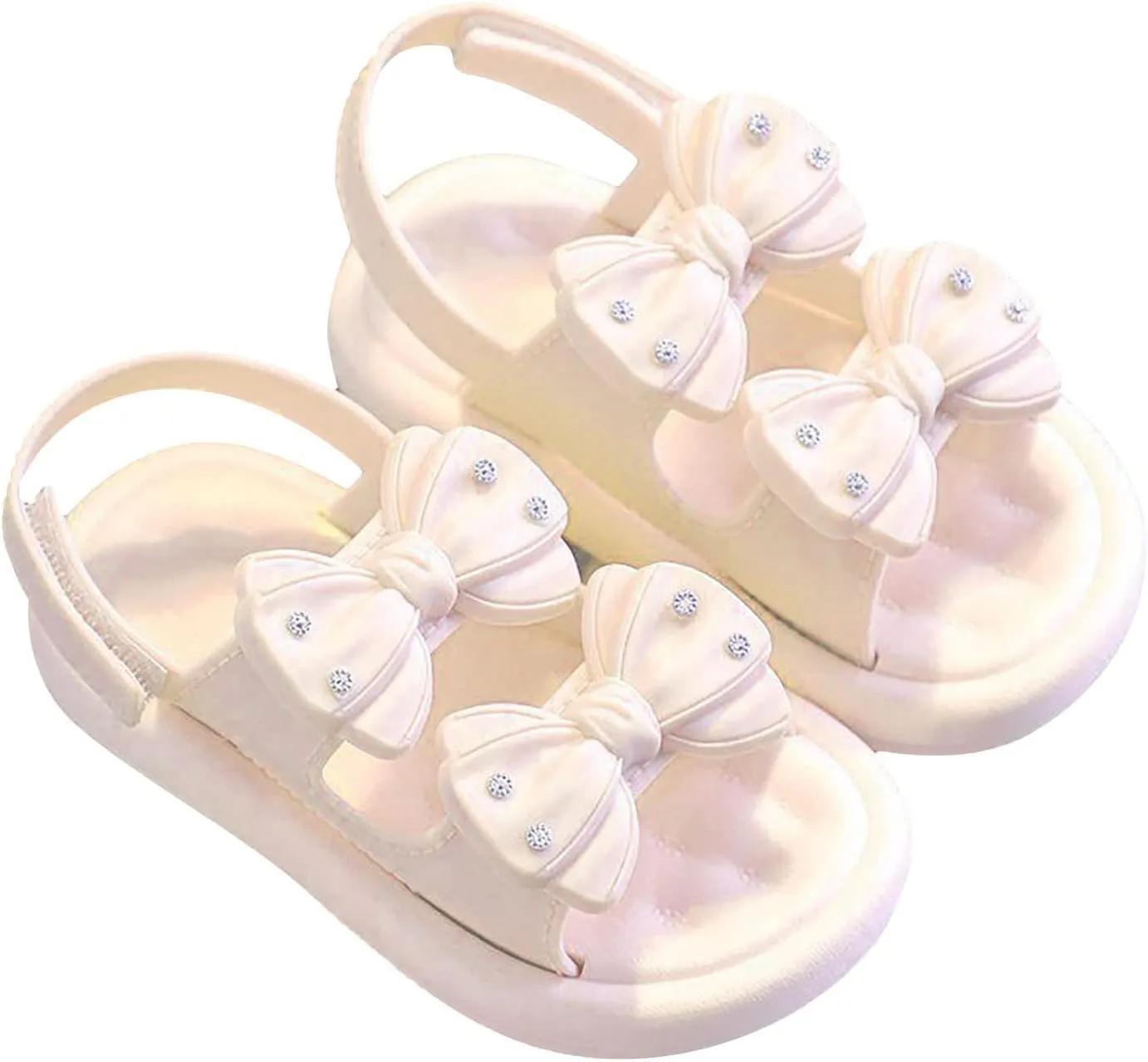 Baby Infant 𝗣ink Bow Pearl Foam Sandals With Strap Summer Casual Toddler Girls Flat Wide Shoes Slip On Shower Loafers