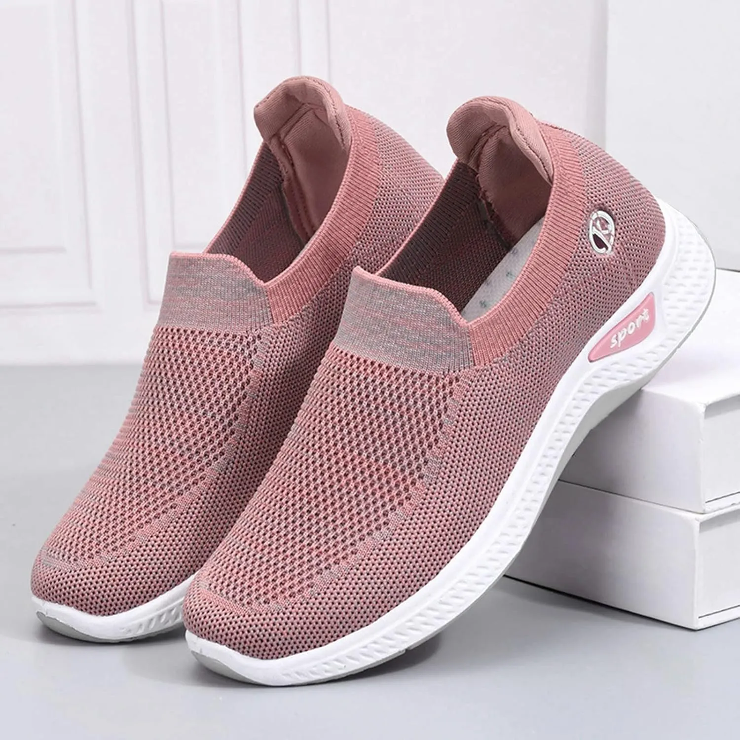 CsgrFagr Women Breathable Lace Up Shoes Flats Casual Shoes Unisex Lightweight Work Shoes Sporty Breathable Slip Work Trainers Leopard Slip on Shoes for Women Sneaker (Pink, 7)