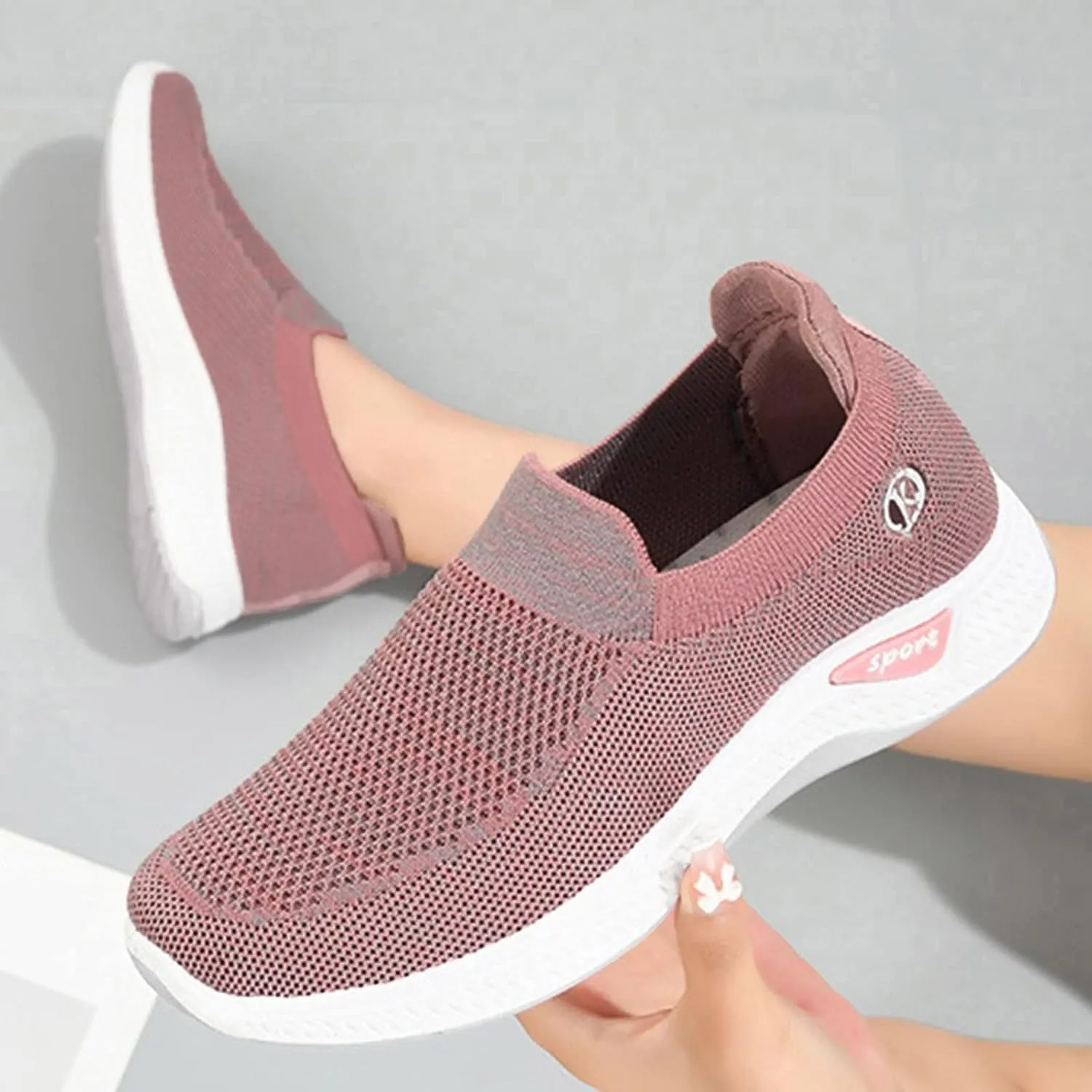 CsgrFagr Women Breathable Lace Up Shoes Flats Casual Shoes Unisex Lightweight Work Shoes Sporty Breathable Slip Work Trainers Leopard Slip on Shoes for Women Sneaker (Pink, 7)
