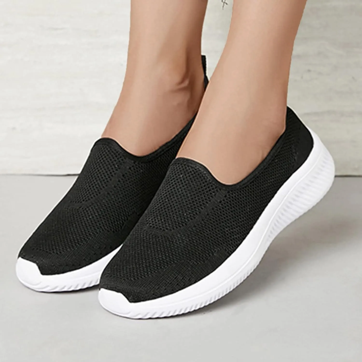 CsgrFagr Women Breathable Lace Up Shoes Flats Casual Shoes Unisex Lightweight Work Shoes Sporty Breathable Slip Work Trainers Yoga Shoes for Women Size 11 (Black, 7.5)