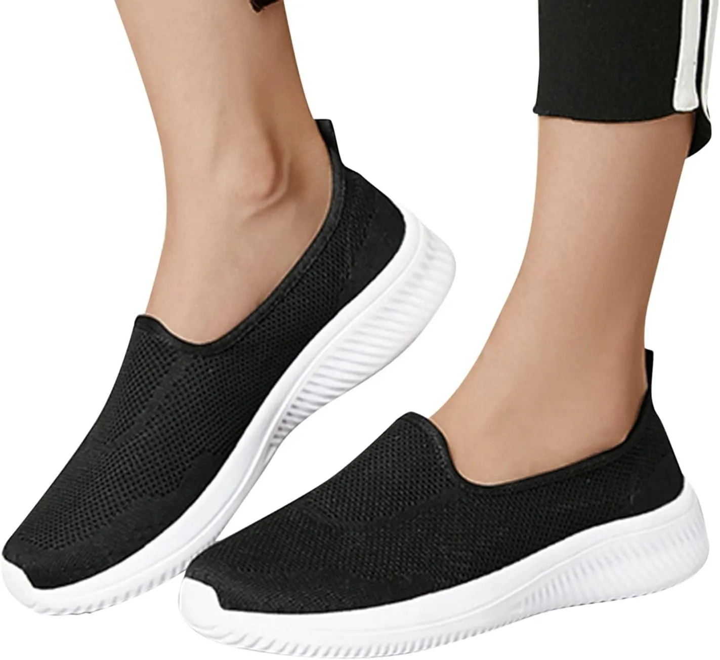 CsgrFagr Women Breathable Lace Up Shoes Flats Casual Shoes Unisex Lightweight Work Shoes Sporty Breathable Slip Work Trainers Yoga Shoes for Women Size 11 (Black, 7.5)