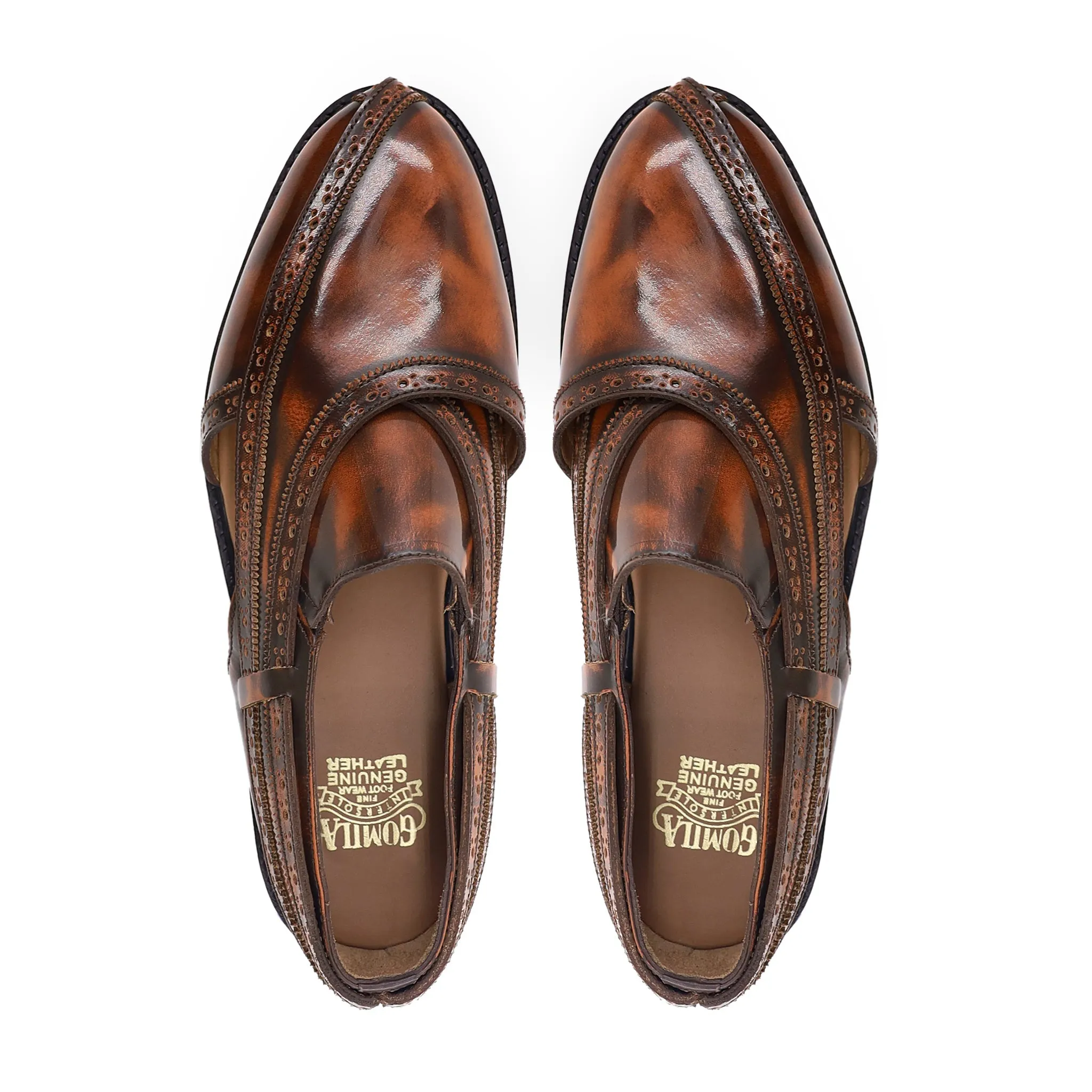Dizona - Men's Burnished Brown Patina Box Leather High Shine Sandal