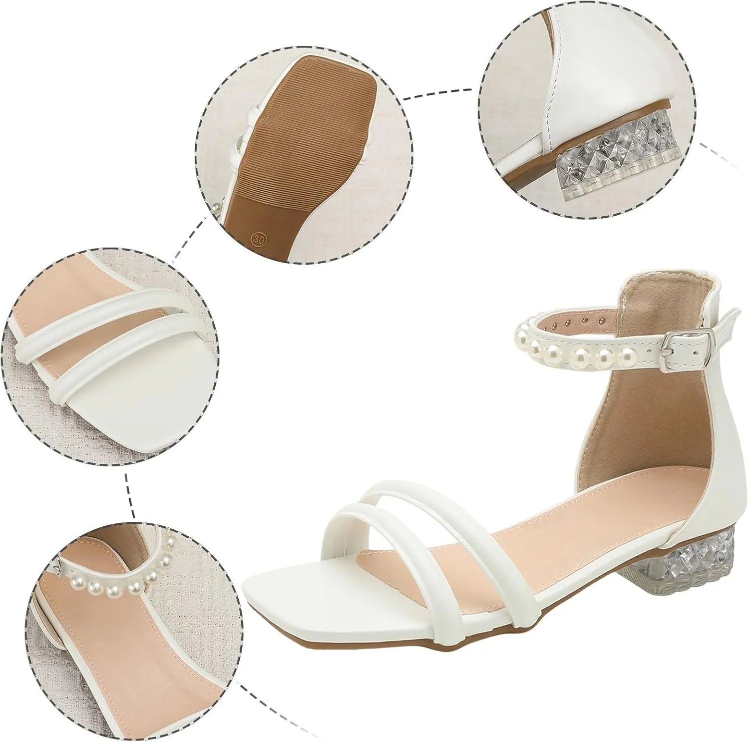 Girls Shoes Sandals Summer Fashion Pearl Shoes Middle and Large Children Open Toe Student Girls White Dress Sandals