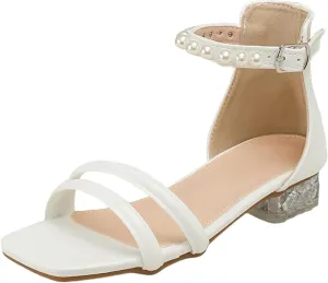 Girls Shoes Sandals Summer Fashion Pearl Shoes Middle and Large Children Open Toe Student Girls White Dress Sandals
