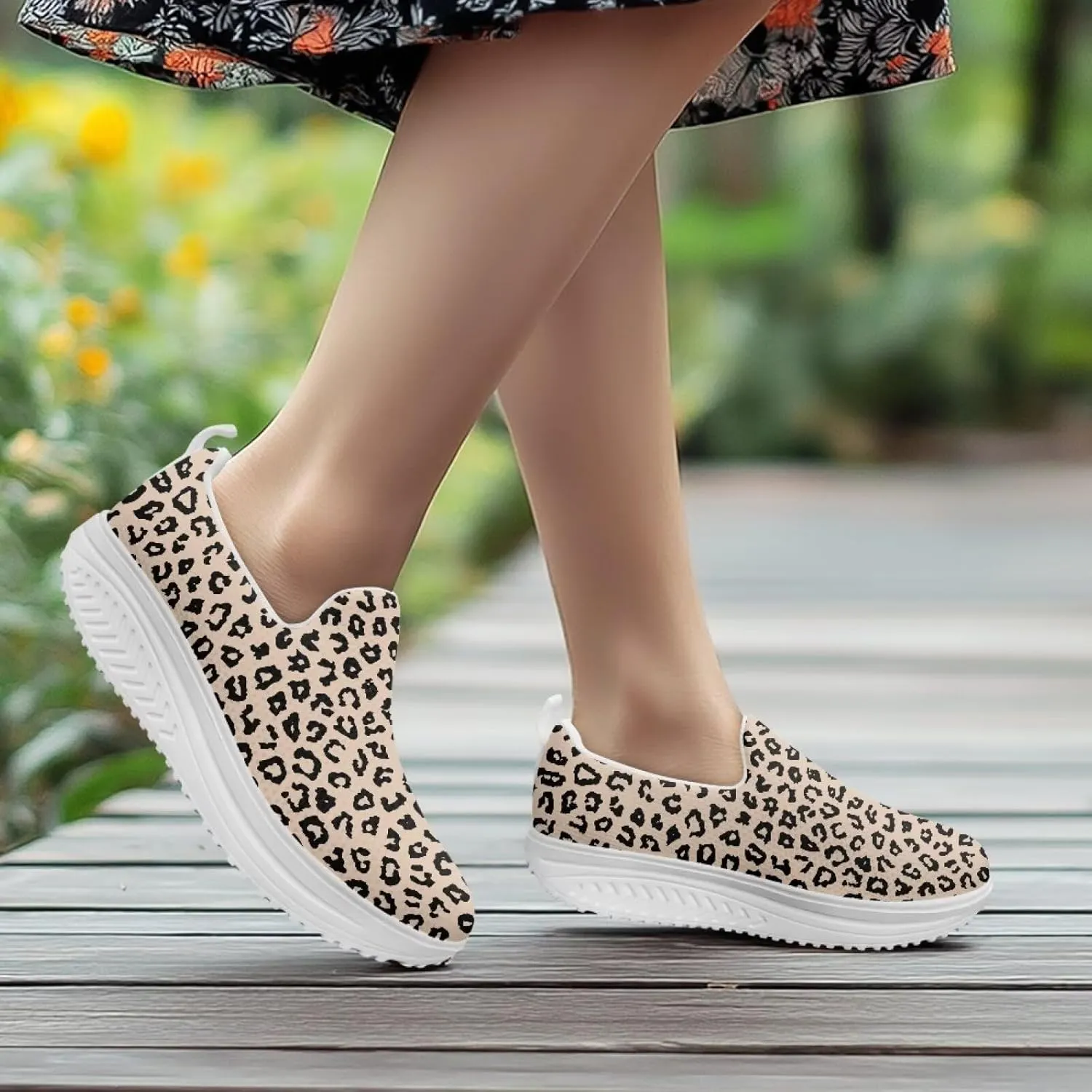 GOSTONG Platform Sneakers for Women Slip Resistant Walking Work Shoes All Day Comfort | Thick Wedge Rocker Bottom White Size 6-11