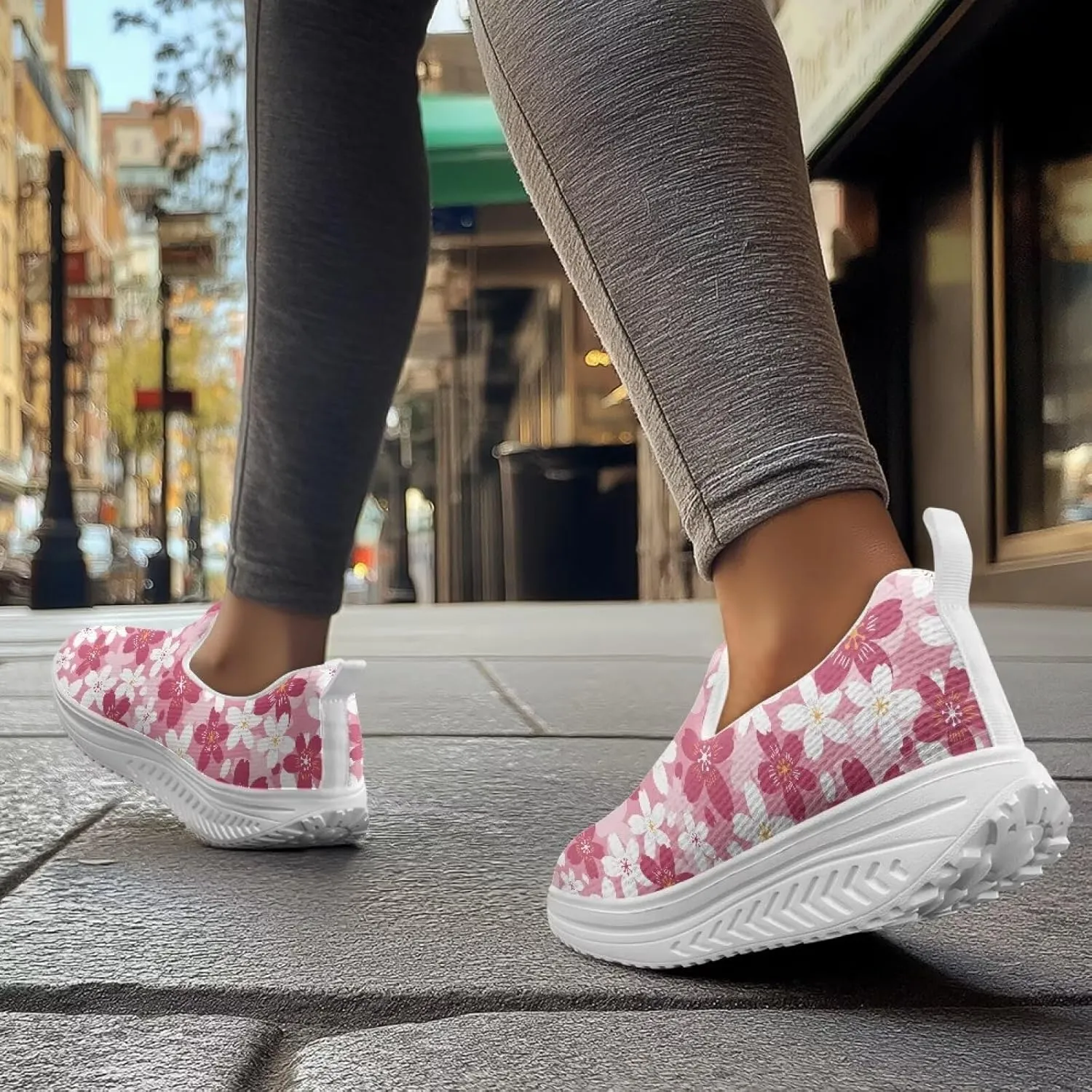 GOSTONG Platform Sneakers for Women Slip Resistant Walking Work Shoes All Day Comfort | Thick Wedge Rocker Bottom White Size 6-11