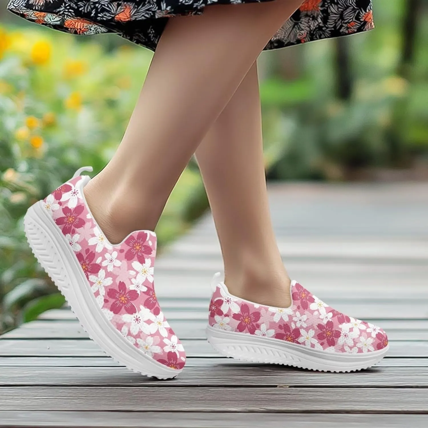 GOSTONG Platform Sneakers for Women Slip Resistant Walking Work Shoes All Day Comfort | Thick Wedge Rocker Bottom White Size 6-11