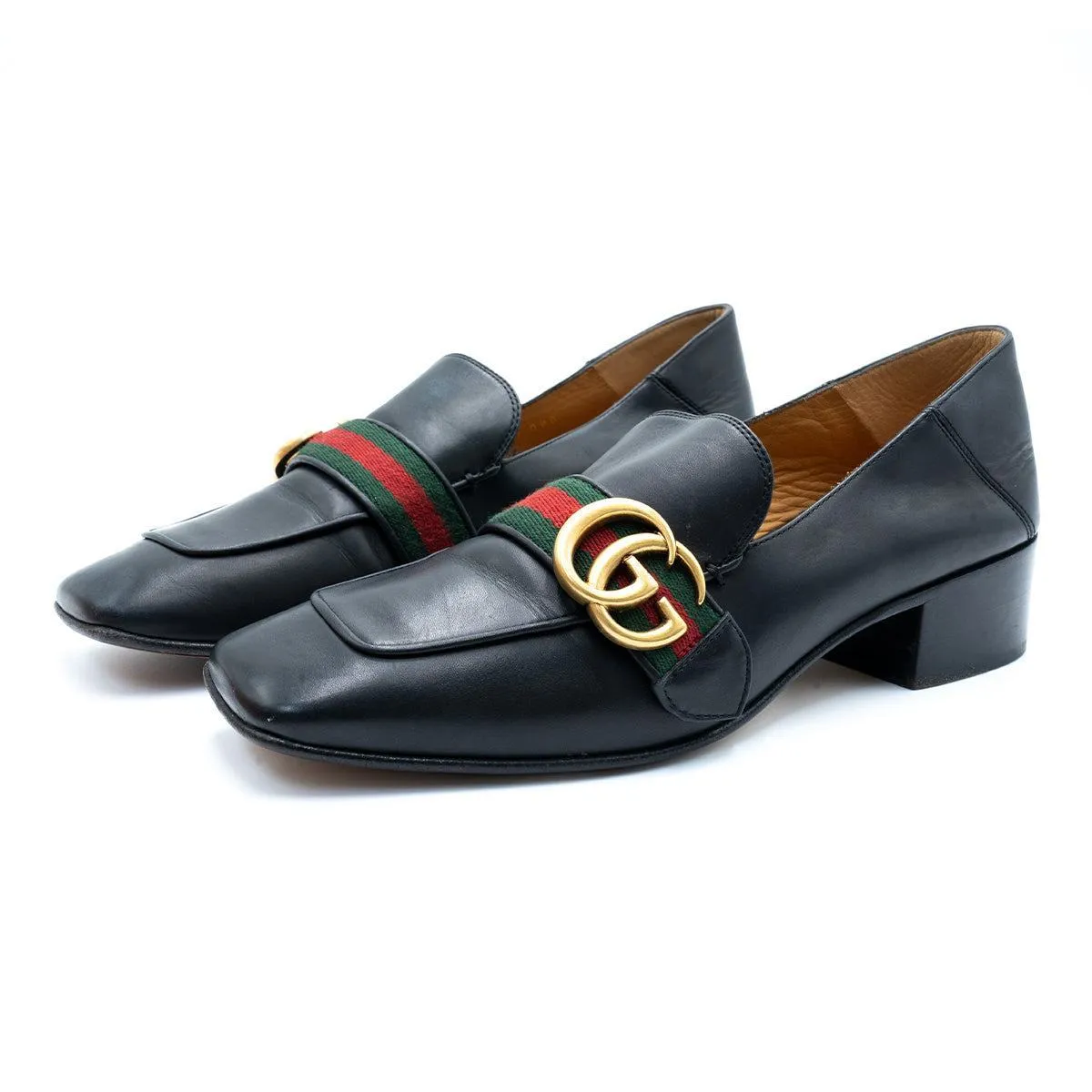 Gucci Peyton Gg Web Pumps High-Heel Shoes Leather Black Colour For Women