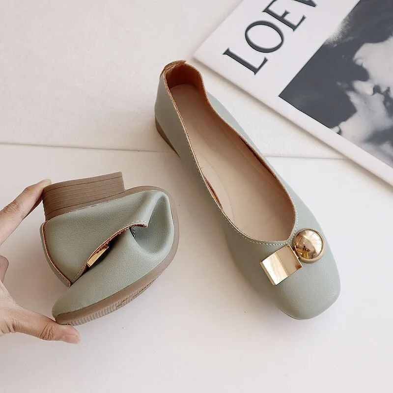 Hnzxzm Spring Summer Shoes Women Flats Soft Single Shoes Elegant Women Ballet Flats Office Lady Shoes Pink Green A4585