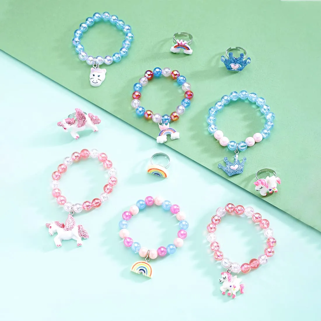 Melbees by Yellow Chimes Beads Bracelet for Girls Combo of 6 Set Colorful Beads Animal Design Bracelet Ring Set for Kids Jewellery Set for Girls.