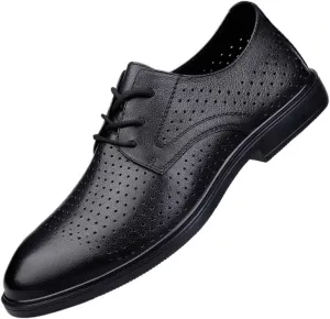 Men's Breathable Leather Dress Shoes Fashion Classic Lace Up Low Heels Oxfords Shoes for Men