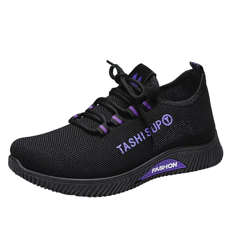 New Soft Bottom Running Women's Shoes Breathable Flat All-match Fashion Mesh Casual Light Set Foot Lace Sports Casual Shoes