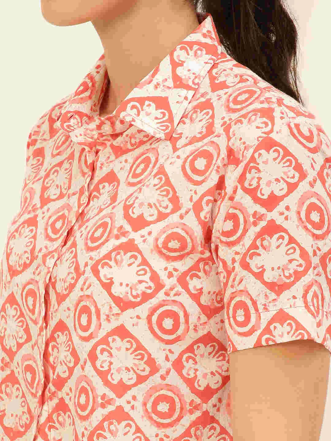 Premium Baby Pink Motifs HandBlock Printed Cotton Crop Shirt