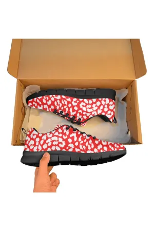 Red Leopard Print Men's Breathable Running Shoes