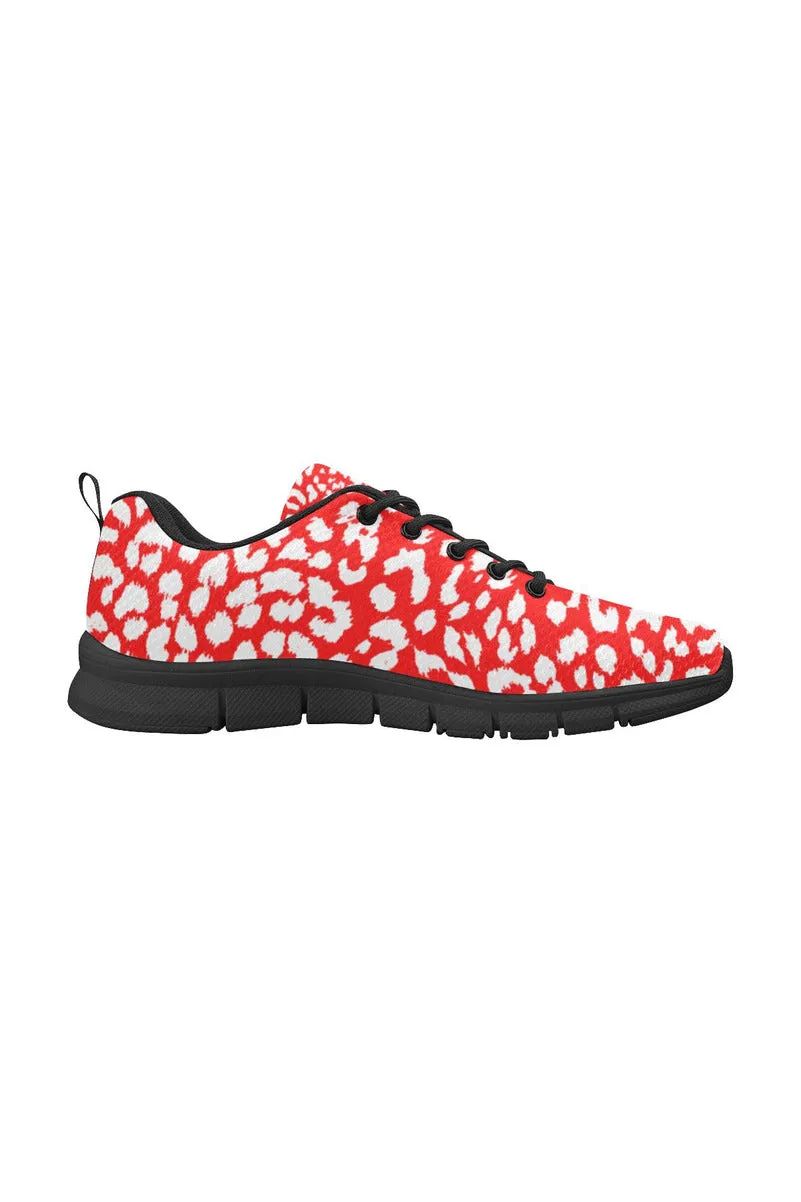 Red Leopard Print Men's Breathable Running Shoes