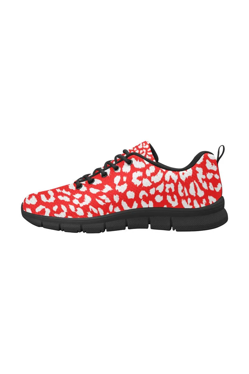 Red Leopard Print Men's Breathable Running Shoes