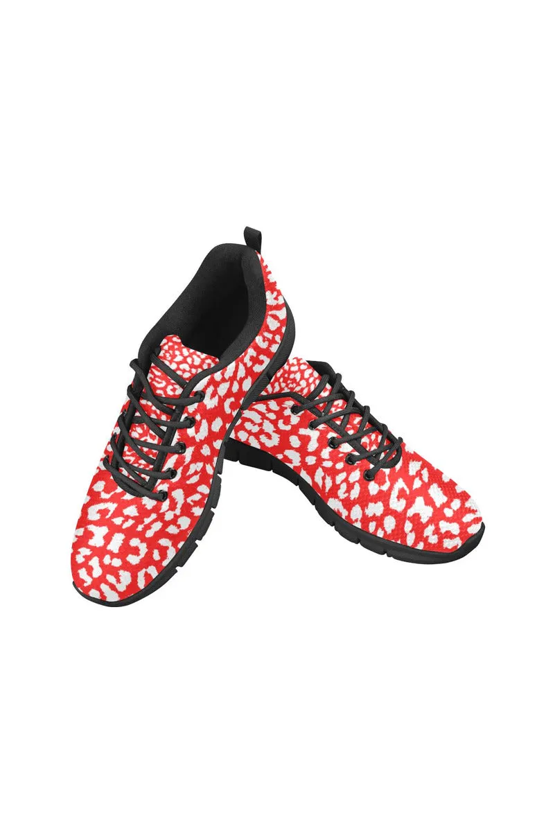 Red Leopard Print Men's Breathable Running Shoes
