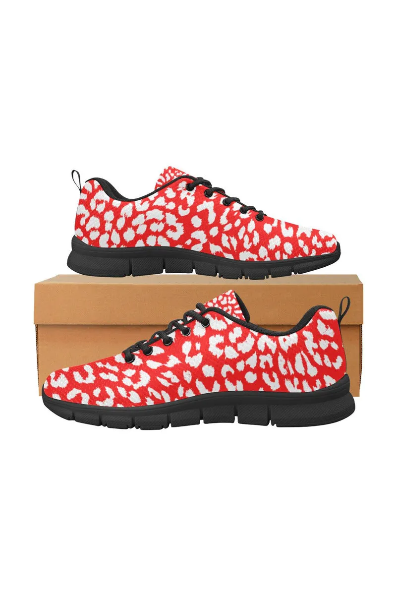 Red Leopard Print Men's Breathable Running Shoes