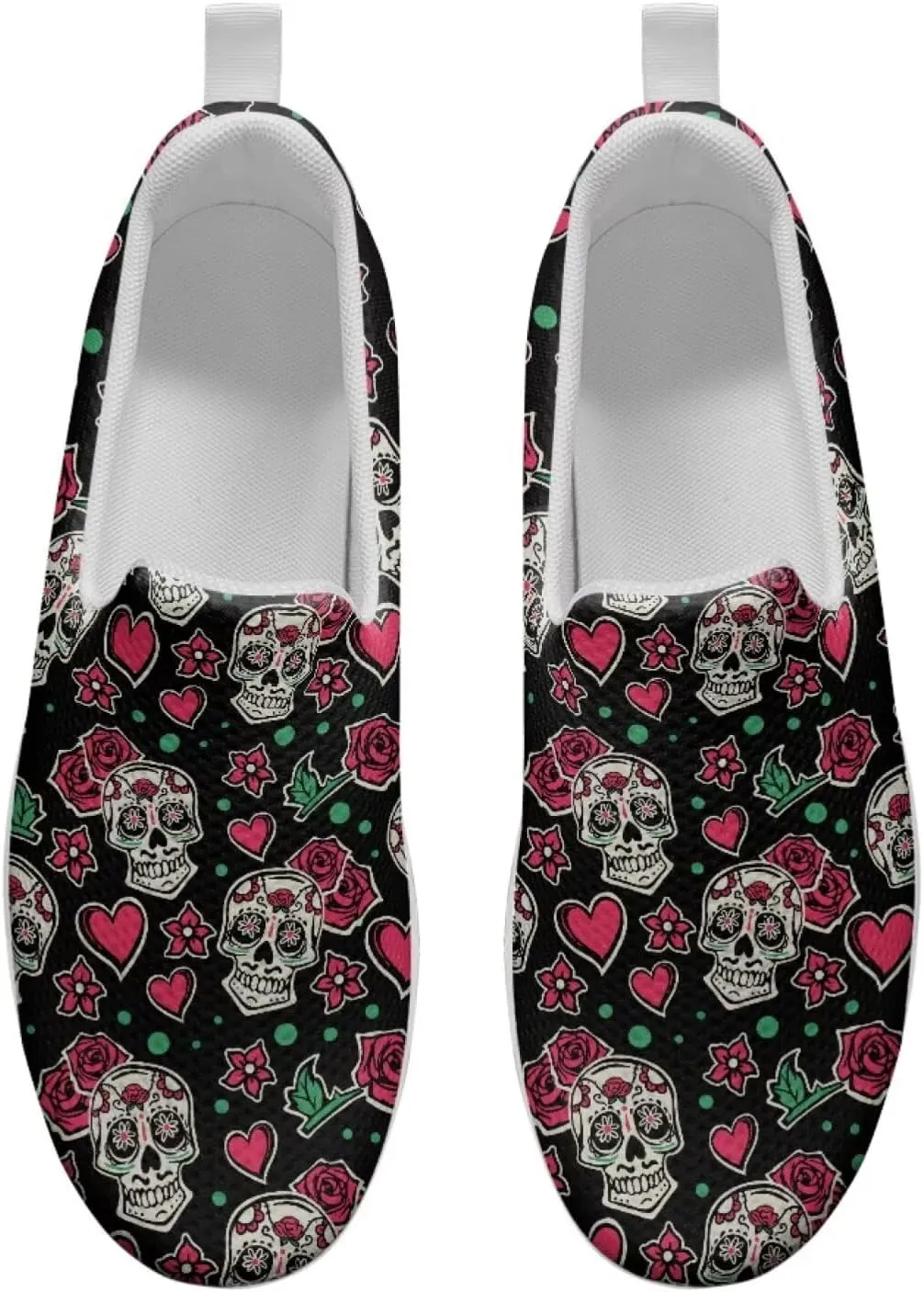Skull Design Women's Slip-On Platform Loafers Mesh Non-Slip Rocker Bottom Sneakers Standing All Day Comfort