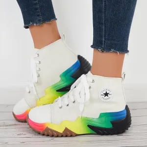 Sohiwoo  Women Platform High Top Canvas Sneakers Lace Up Walking Shoes Daily Running Shoes
