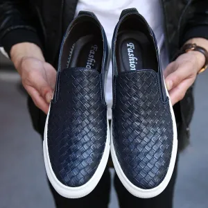 xiangtuibao    Men Shoes England Trend Casual Shoes Loafers Male Leather Sneakers Weaving Leather Dress Shoes Men Flats Zapatillas Hombre